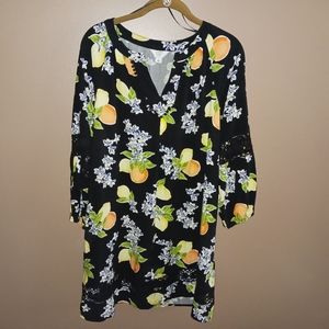 Crown & Ivy Oranges & Lemons Lace Accented Dress - PL - EUC